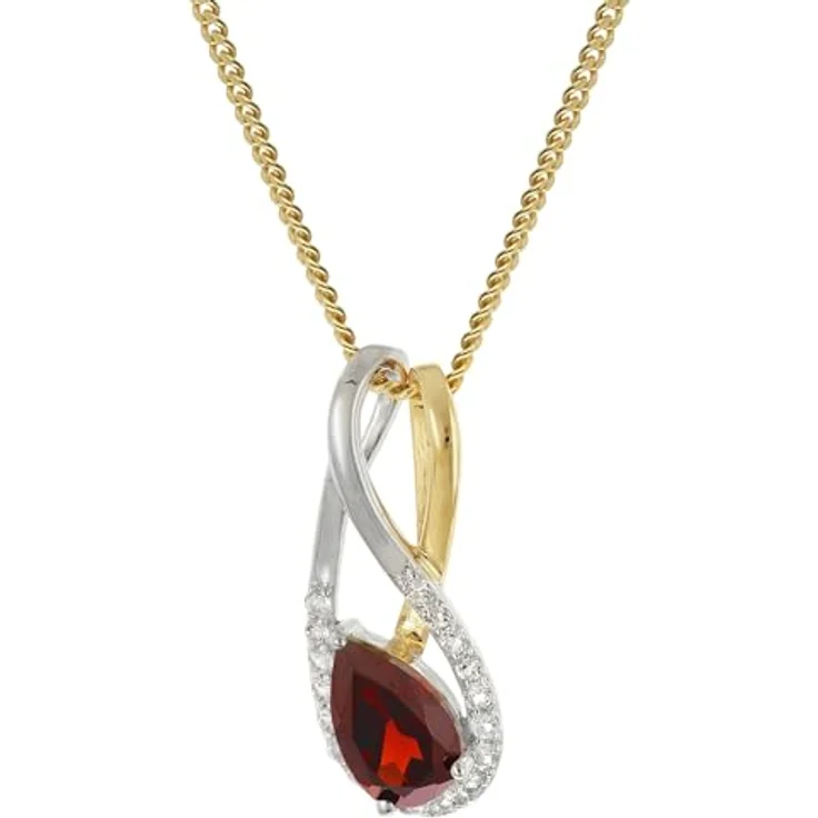 trendor Gold-Anhänger 333/8K mit Granat und Topas an vergoldeter Silberkette, modisches Schmuckstück für Damen, 45 cm – Bild 1