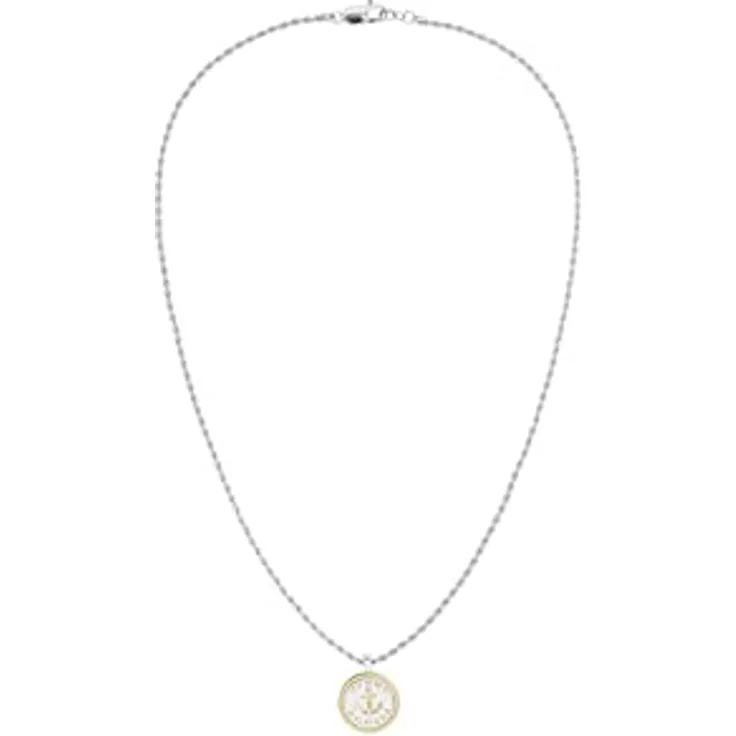 Tommy Hilfiger Jewelry Halskette Herren, Edelstahl zweifarbig mit Ankeranhänger, 56 cm Seilkette