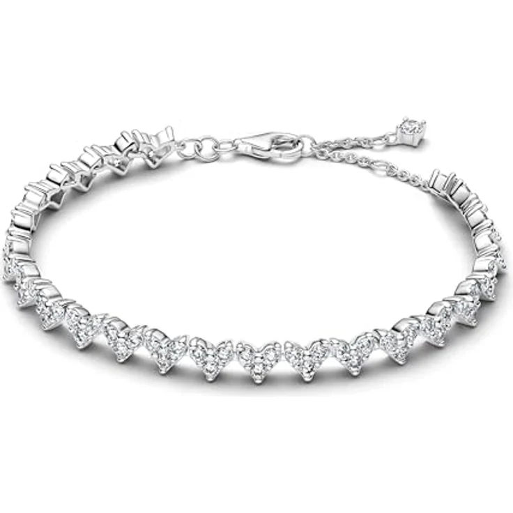 PANDORA Timeless Drei Steine Herz Armband aus Sterling Silber mit Zirkonia, Größe: 16cm, handgefertigt – Bild 1