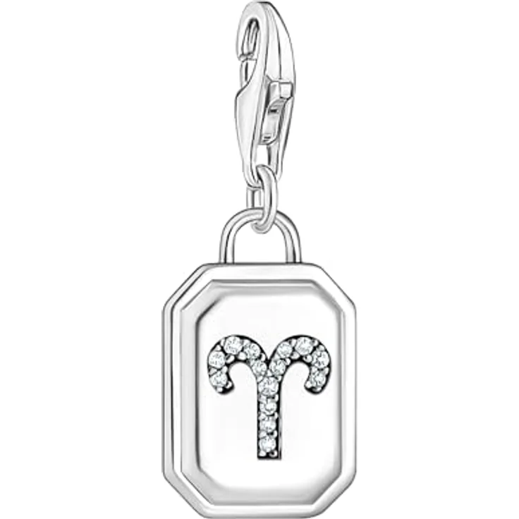 THOMAS SABO Charm-Anhänger Sternzeichen Widder, Silber 925 Sterlingsilber geschwärzt mit Steinen, Karabinerhakenverschluss – Bild 1
