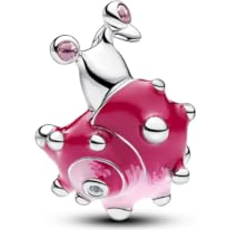 PANDORA Charm Schnecke Rosa, 925 Sterling Silber mit rosa Emaille und Cubic Zirkonia, kompatibel mit Moments, 794553C01
