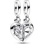 PANDORA Moments Teilbarer Mutter & Tochter Charm-Anhänger, Sterling-Silber mit Zirkonia, graviert „MOTHER“ und „DAUGHTER“, kompatibel mit Moments Armbändern, 792643C01