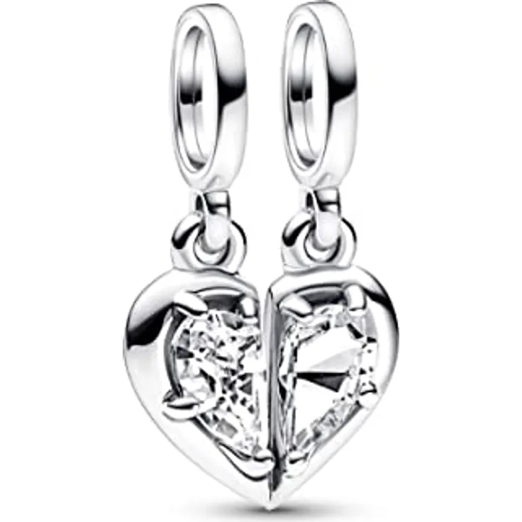 PANDORA Moments Teilbarer Mutter & Tochter Charm-Anhänger, Sterling-Silber mit Zirkonia, graviert „MOTHER“ und „DAUGHTER“, kompatibel mit Moments Armbändern, 792643C01