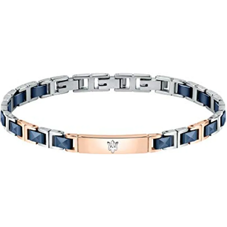 Maserati Jewels Herrenarmband, 22 cm, Edelstahl und Keramik mit PVD-Beschichtung, in Maserati-Blau, Clipverschluss, JM420ATI05