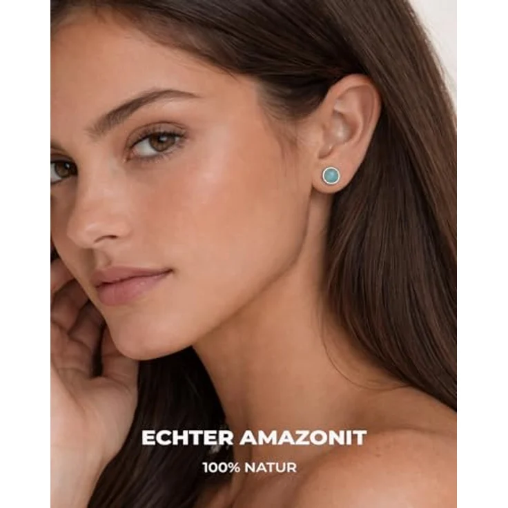 PURAJA Amazonit Edelstein Ohrstecker, 10mm Stecker aus 925 Sterling Silber, allergikerfreundlich, handgefertigtes Unikat – Bild 2