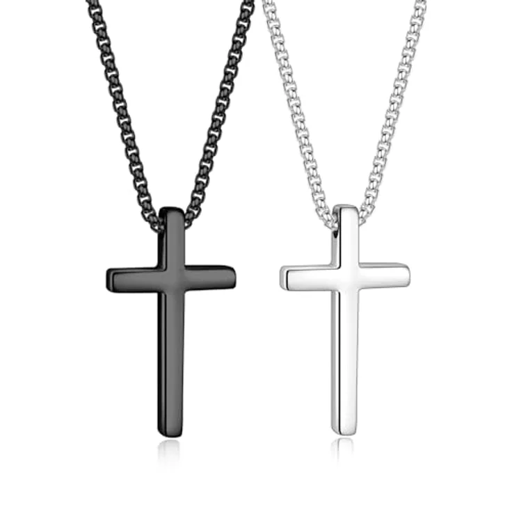 TINGN Kreuz-Halskette Herren, Edelstahl mit schwarzem Kreuz-Anhänger, hypoallergen, 16"-30" einstellbare Länge – Bild 1