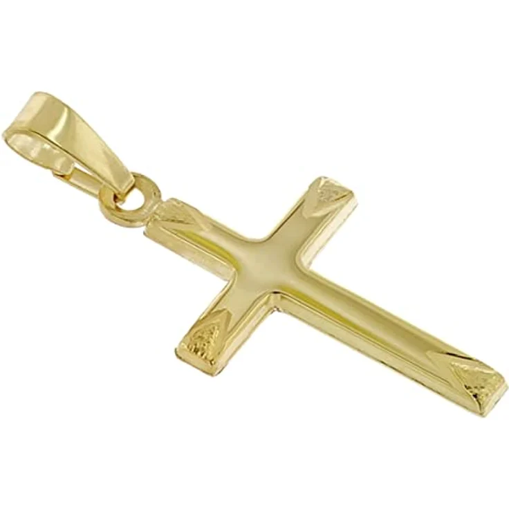 trendor Kreuz-Anhänger Gold 585/14 Karat, eleganter Halsschmuck für Damen, Herren und Kinder, 21 x 12 mm, polierte Oberfläche mit Strukturdekor, ideale Geschenkidee – Bild 3