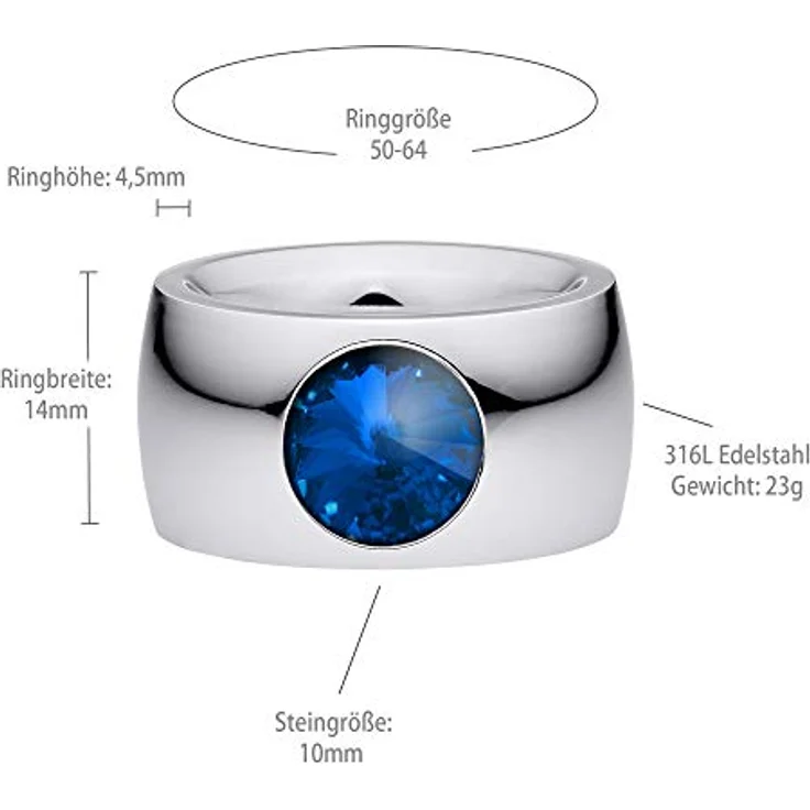 Heideman Damen-Ring coma 14, polierter Edelstahlring mit Zirkonia-Kristallen in Saphir-Optik, Größe 50 (15.9) – Bild 4