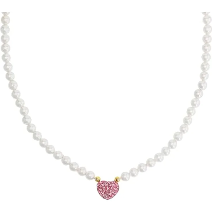 Amor Kette mit Herz-Anhänger, 925 Sterling Silber, mit Muschelkernperle und Kristall, 42+3 cm, in Schmuck Geschenk Box