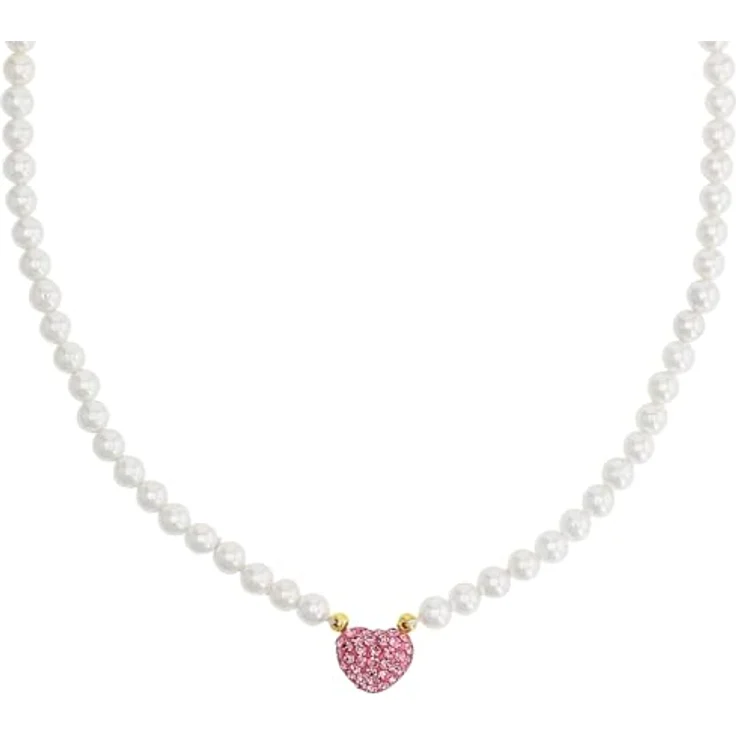 Amor Kette mit Herz-Anhänger, 925 Sterling Silber, mit Muschelkernperle und Kristall, 42+3 cm, in Schmuck Geschenk Box – Bild 1