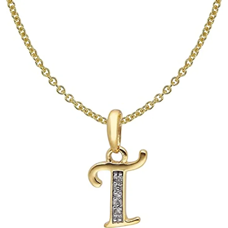 trendor Buchstaben-Anhänger T Gold 333/8K mit vergoldeter Silberkette, modisches Schmuckstück für Damen, 42 cm Länge, ideales Geschenk