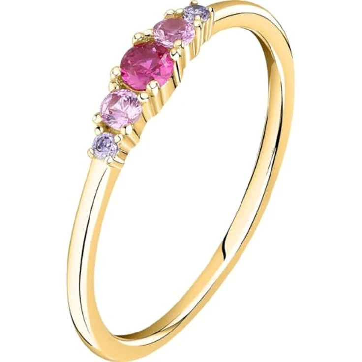 CHRIST Ring 88841905, vergoldet aus 925er Silber mit 5 Zirkonia-Steinen in pink, rosa und lila – Bild 1