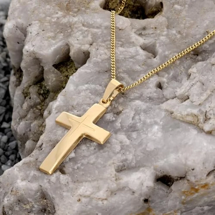 trendor Kreuz-Anhänger Gold 333 (8K) mit vergoldeter Silberkette, 45 cm, hochglanzpoliert und diamantiert, zeitloses Schmuckstück für Damen und Herren – Bild 5