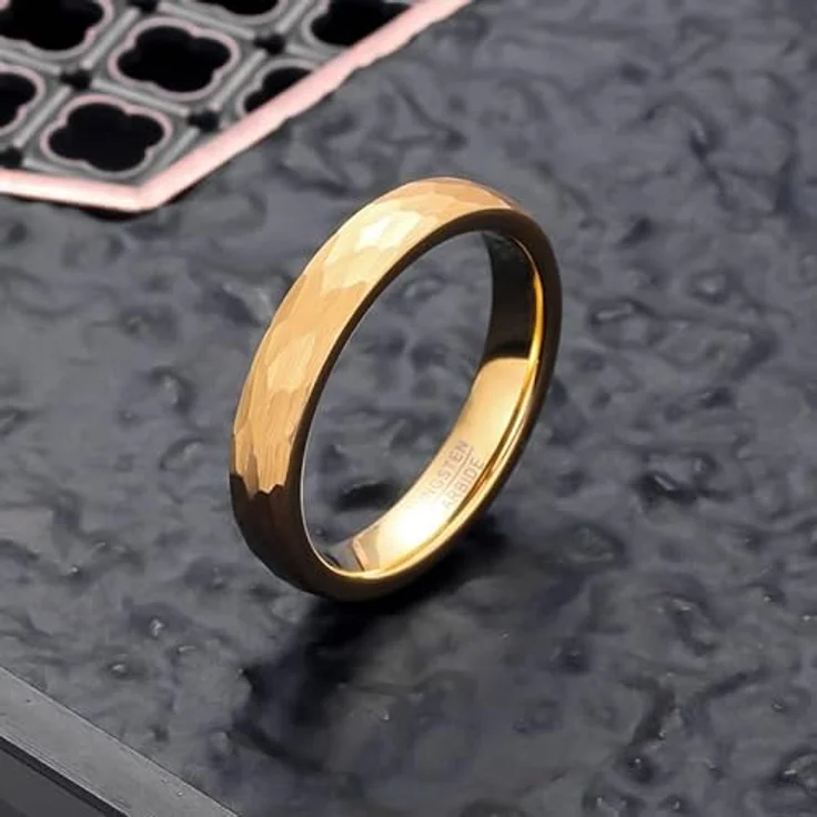 083BASE Wolframkarbid Ring – 4mm/6mm/8mm Breite, Hammerschlag-Design, Stahl oder Schwarz, Unisex Verlobungsring oder Partnerring – Bild 3