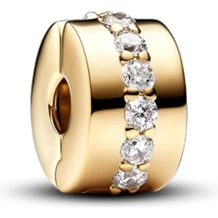 PANDORA Moments Klare funkelnde Linie Clip, Sterling Silber mit 14K vergoldeter Metalllegierung und Zirkonia, kompatibel mit Moments Armbändern, 761972C01 – Bild 1