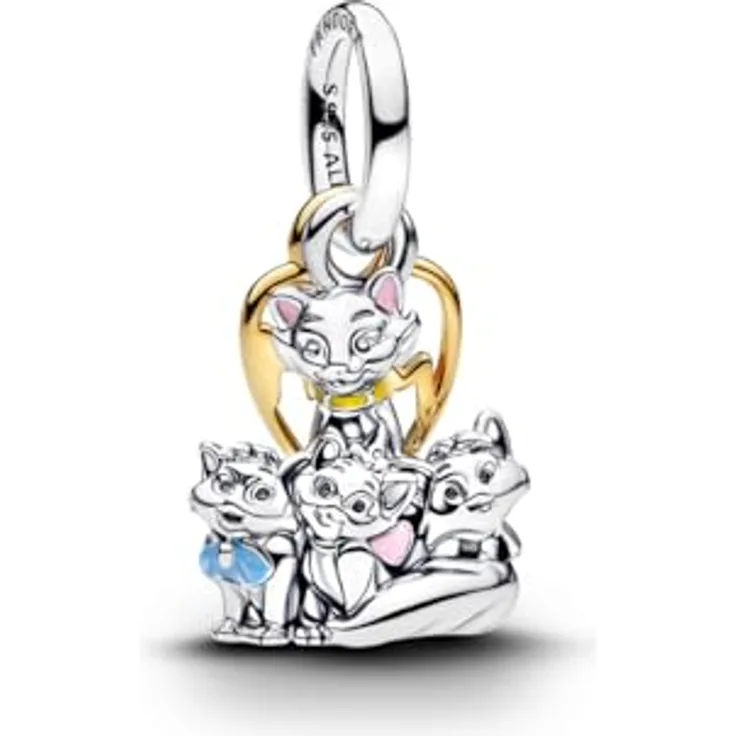 PANDORA Charm Disney Aristocats Duchess & Kätzchen, 925 Sterling Silber mit 14 Karat Vergoldung und Emaille, Schriftzug MUM, 764465C01