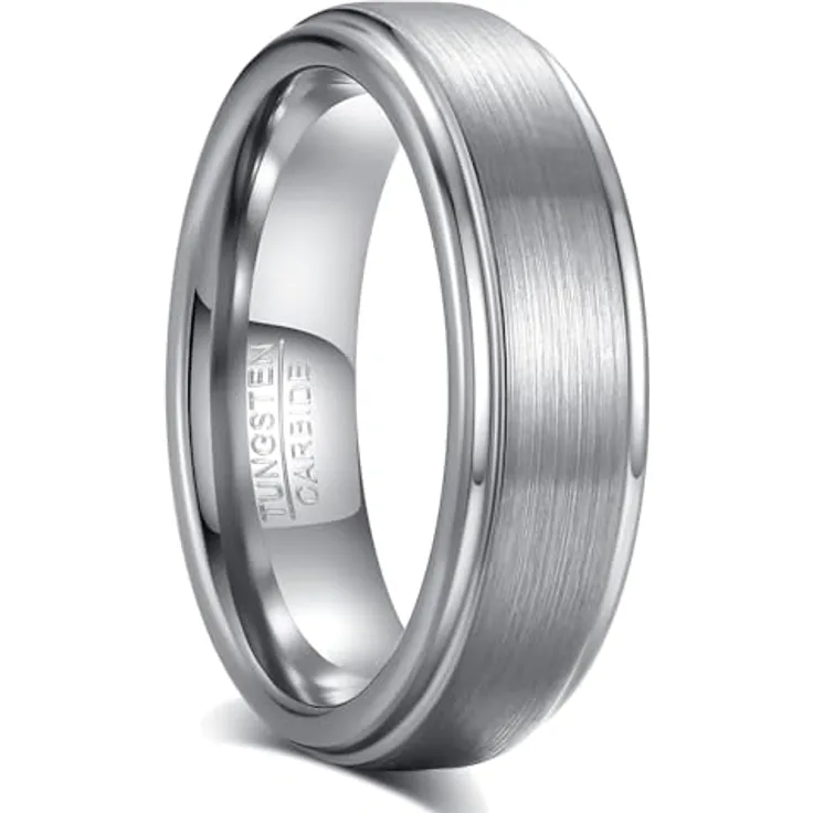 083BASE Wolframkarbid Ring – Silber und Schwarz, 6mm/8mm Breite, Gebürstetes Design, Unisex Verlobungsring oder Partnerring