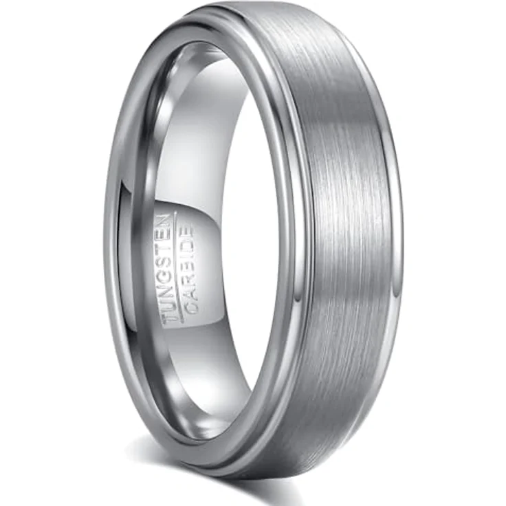 083BASE Wolframkarbid Ring – Silber und Schwarz, 6mm/8mm Breite, Gebürstetes Design, Unisex Verlobungsring oder Partnerring – Bild 1