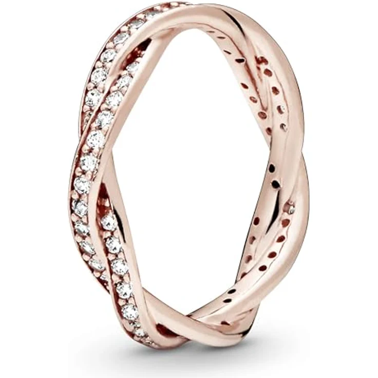 PANDORA Sparkling Twisted Lines Ring, 14 Karat rosévergoldete Metalllegierung mit Cubic Zirkonia, Größe 56, Roségold – Bild 3