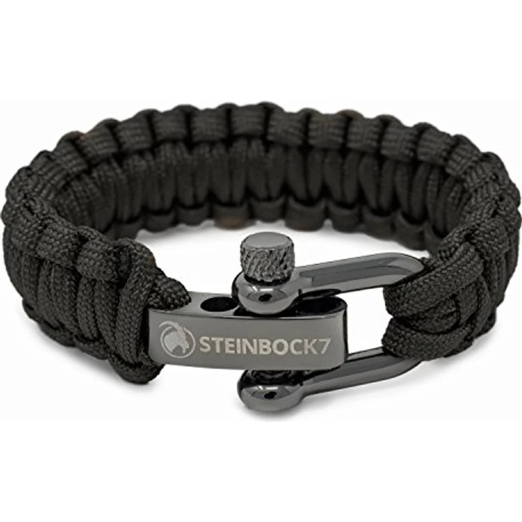 Steinbock7 Paracord Armband Herren Survival – Geflochtenes Outdoor Armband mit Edelstahlverschluss, Verstellbar und Hochwertigem Design, schwarz – Bild 1