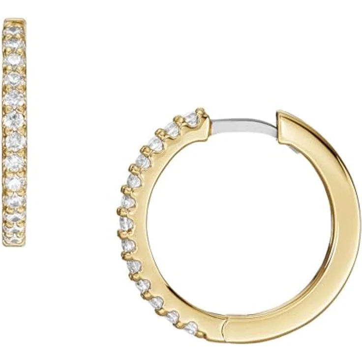 Fossil Creolen JEWELRY JA7215710, goldfarbene Metallcreolen mit weißen Glassteinen und Clipverschluss – Bild 1