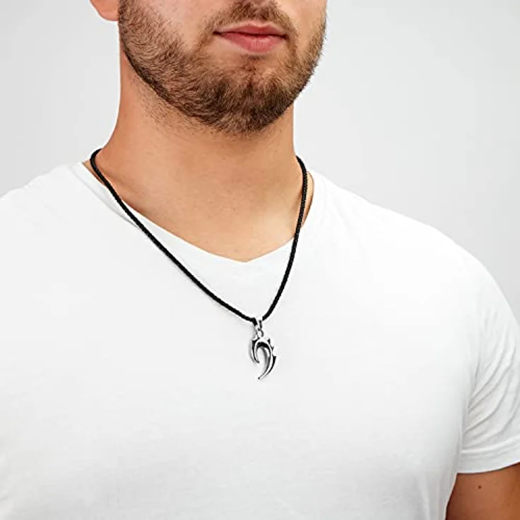 SERASAR Lederkette Herren mit Anhänger, 50cm, Echtleder, Silber, Schmuckschatulle als Geschenk – Bild 3