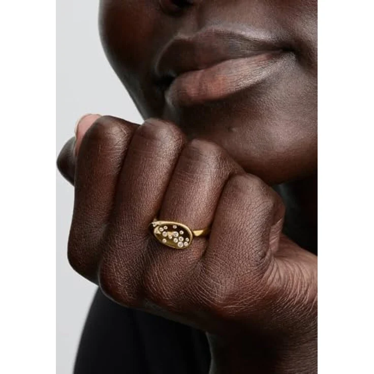PANDORA Essence Kleiner Steinbesetzter Ovaler Siegelring, 14K vergoldete Metalllegierung mit Zirkonia, Größe 50, 164707C01-50 – Bild 3