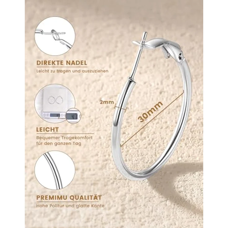 GoldChic Ohrringe Damen Creolen Huggie Hoop, Edelstahl 30MM Rundohrringe in Silber, perfekter Ohrschmuck für Weihnachten – Bild 4