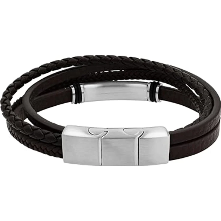 s.Oliver Herren Armband, Gravierbar aus Leder und Edelstahl, Mehrreihig, Braun, Länge: 20-21,5 cm – Bild 4