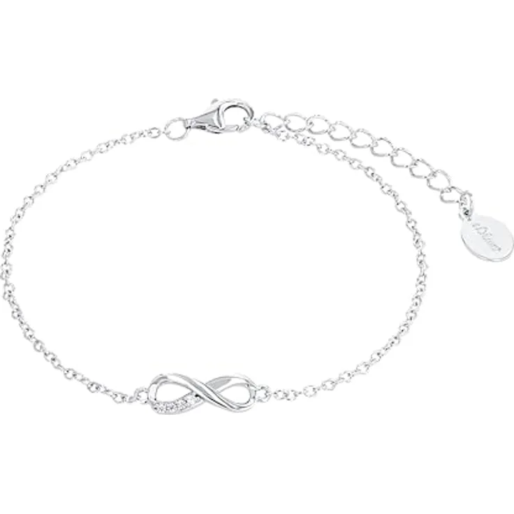 s.Oliver Damen Armkette Infinity, 925er Sterling Silber rhodiniert mit Zirkonia, längenverstellbar (16+3 cm)