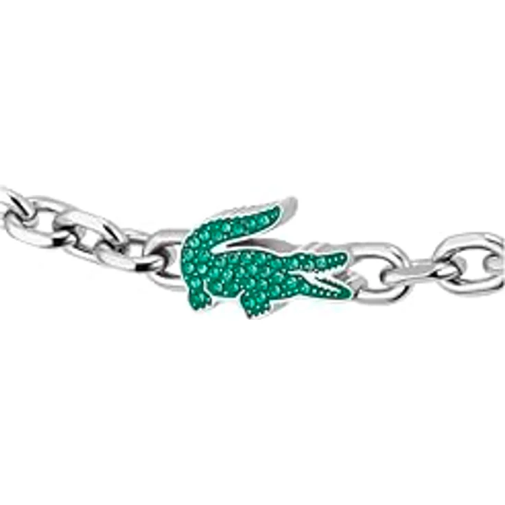 Lacoste Kollektion ARTHOR, Unisex Gliederhalskette aus Edelstahl mit grünen Kristallen, 175 mm + 25 mm Verlängerung – Bild 2