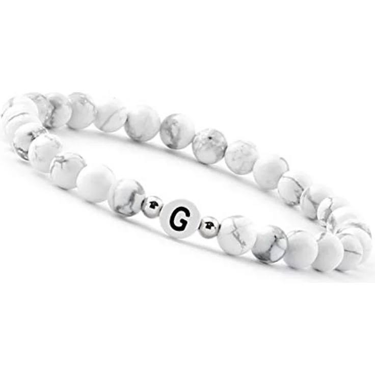 GD GOOD.designs Pärchen Armband mit Buchstaben G | Partnerarmband aus Howlith Perlen, individuell anpassbar, für Handgelenke 16-20 cm – Bild 1
