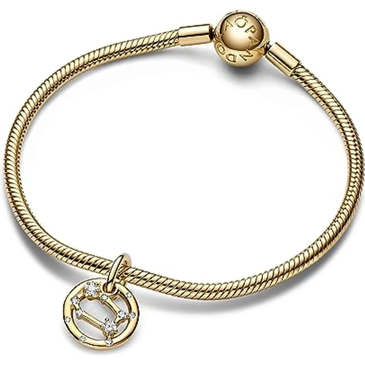 PANDORA Moments Sternzeichen Zwilling Charm-Anhänger aus Sterling Silber mit 14 Karat vergoldeter Metalllegierung und Zirkonia, kompatibel mit Moments Armbändern, 762711C01 – Bild 2