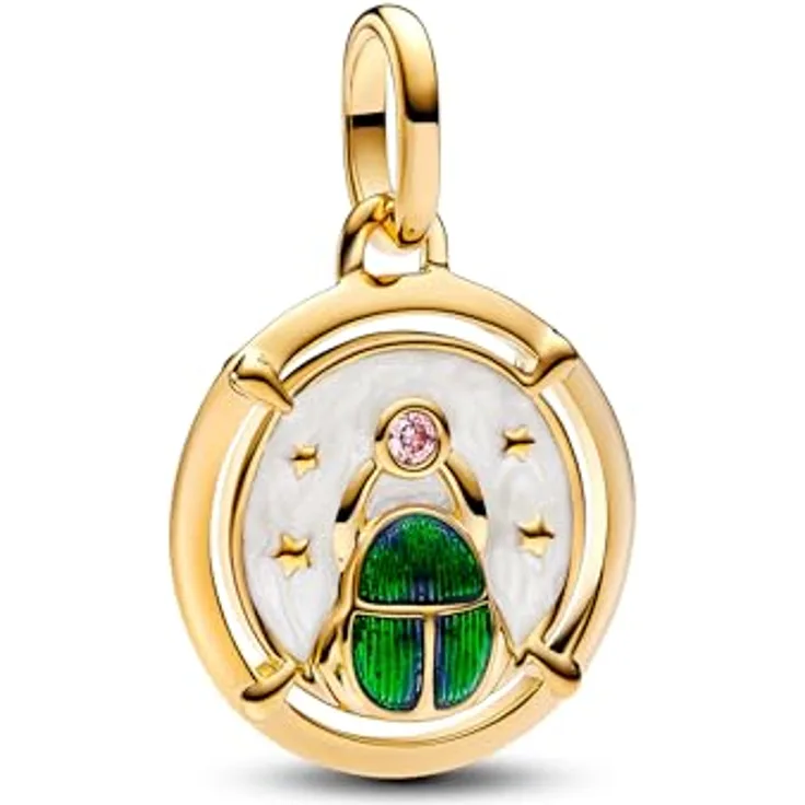Pandora Charm Medaillon 763413C01, Skarabäus in Grün, 14k vergoldet mit Emaille und Zirkonia