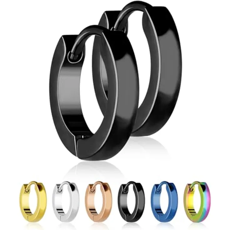 Treuheld® Treuheld® | Schmale Creolen aus medizinischem Edelstahl | 2,5mm x 12mm | Schwarz | Klappcreolen für Damen und Herren | Set/Paar