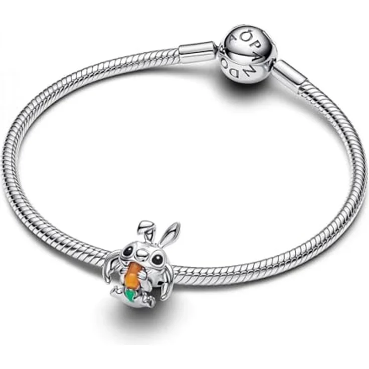 Pandora 794498C01 Charm, 925 Silber Disney Stitch als Osterhase mit Mohrrübe und Imitationsquarz, 18 x 14 mm – Bild 3
