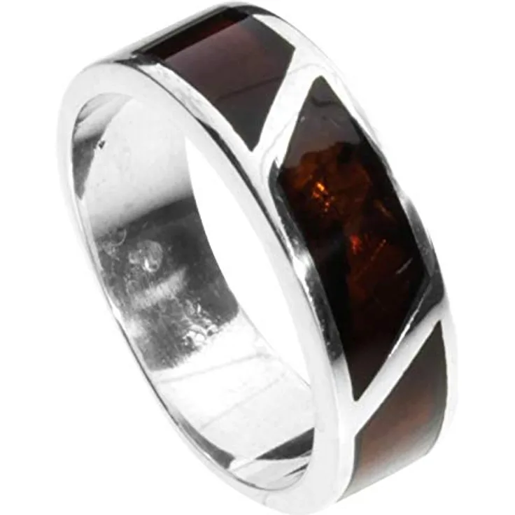 OSTSEE-SCHMUCK Byrte Fingerring, eleganter Bernsteinring aus Sterlingsilber 925/000 mit cognacfarbenem Bernstein, 7 mm breit