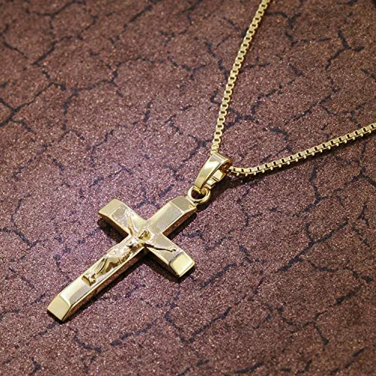 trendor Kruzifix-Anhänger 22 mm Gold 333 mit goldplattierter Venezianer-Halskette für Damen, inkl. Schmuck-Box – Bild 3