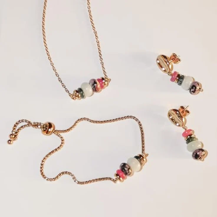 Tamaris Necklace - Kette mit bunten Natursteinen aus Edelstahl, IP Gold, verstellbar bis 45 cm, wasserfest & hautfreundlich – Bild 3