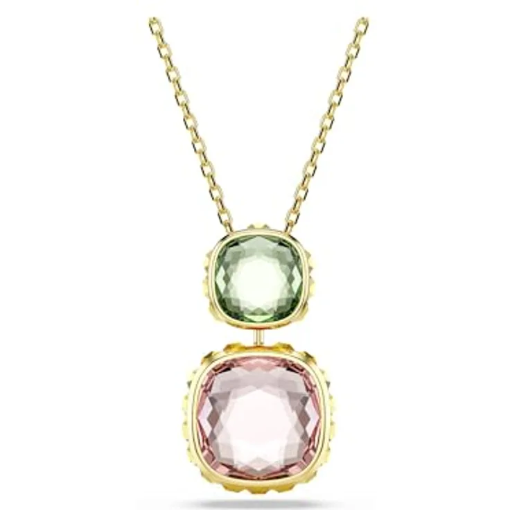 Swarovski Chroma Halskette, Vergoldete Damenkette mit Wendbarem Anhänger aus Grünes ReCreated Crystal und Kristallen in Blau und Pink, Länge: 42-49 cm