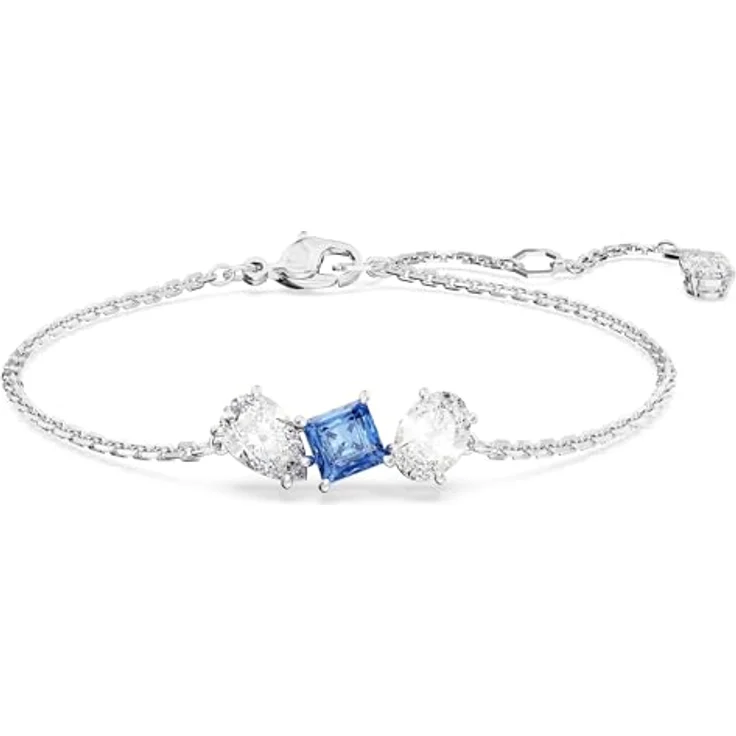 Swarovski Mesmera Armband, Rhodiniertes Damenarmband mit Blauen und Weißen Swarovski Kristallen, Zart mit Quadratischem Element in Blau – Bild 1