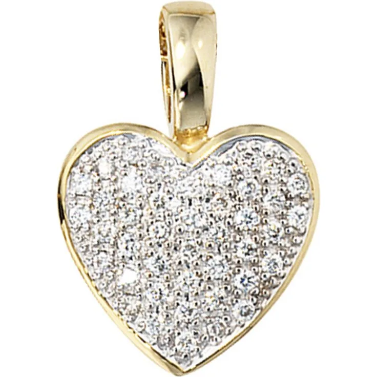 JOBE Herzanhänger, 585 Gelbgold mit 42 Diamanten, 0,25 ct., teilrhodiniert