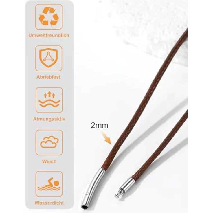 Richsteel Lederkette Herren, Schwarz/Braun, 2/3mm breit, mit 316L Edelstahlverschluss, 40-76cm, zur Personalisierung geeignet, ideal als Männergeschenk – Bild 5