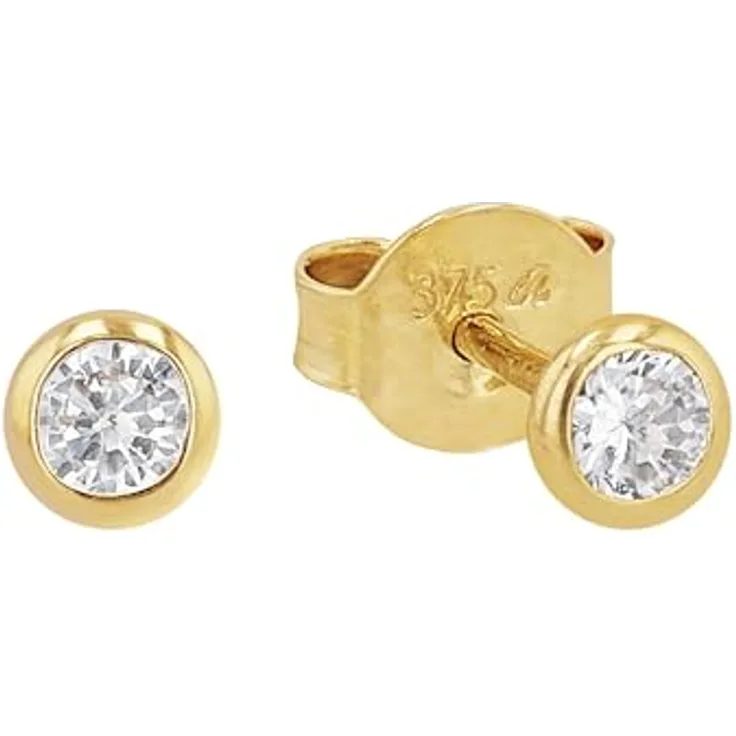 Amor Paar Ohrstecker, 375 Gold mit weißen Zirkonia Steinen, filigranes Design