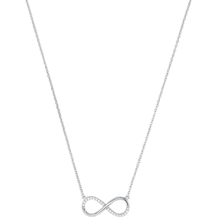 Amor Kette mit Anhänger Weißgold 375/9ct, Damen Halsschmuck mit Zirkonia, 42+3 cm, Infinity, in Schmuck Geschenk Box, 2014440