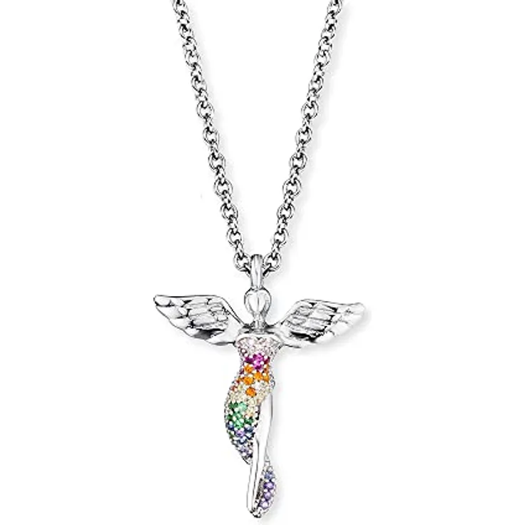Engelsrufer Damen Halskette ERN-LILANGEL-ZIM, Sterling Silber mit Multicolor Engel Anhänger, verstellbar, nickelfrei