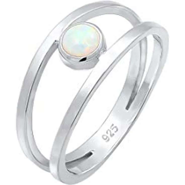 Elli Damen Ring Bandring Zweireihig mit Synthetischem Opal in 925 Sterling Silber, Hochglanzpoliert und Anlaufgeschützt
