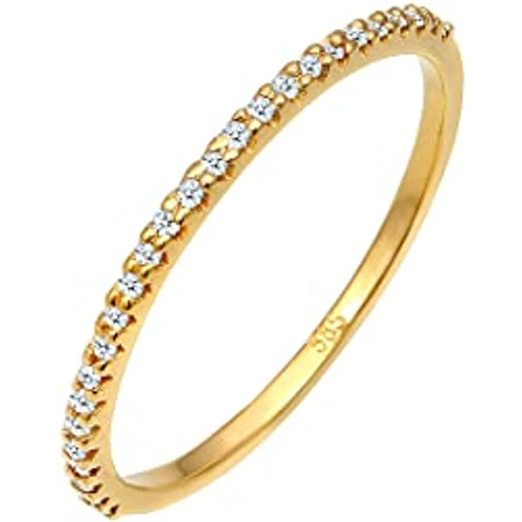 DIAMORE Elli DIAMONDS Ring Damen Geo Microsetting mit Diamant (0.125 ct.) in 585 Gelbgold, handgefertigter Echtschmuck – Bild 1