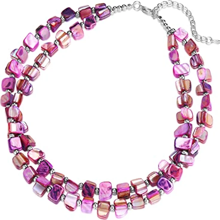 Bulinlin Boho Muschelkette Damen, Bunte Perlenhalskette für Strand und Sommer, verstellbar, lila – Bild 1