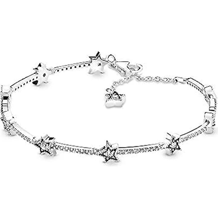 PANDORA Damen-Handkette 925 Sterlingsilber mit glitzernden Sternen und Cubic Zirkonia